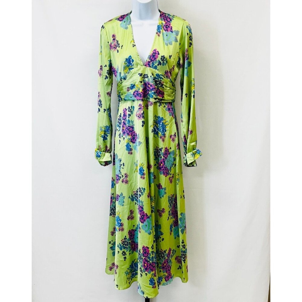 NWT ASOS Design Satin Floral Midi Tea Dress Size 4 Button Front Fluted Sleeves